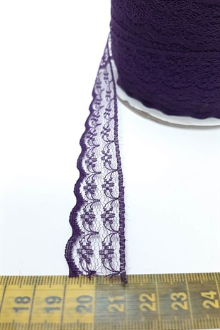 Mor Çiçek Desenli Dantel 10 Metre