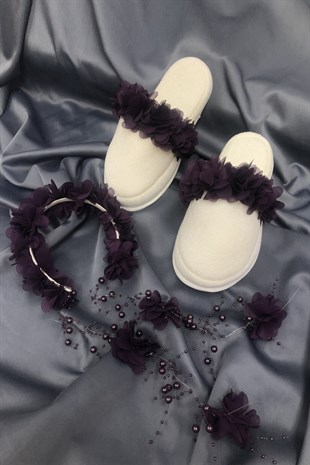Purple Flowered Postpartum Slippers and Crown with Pearls