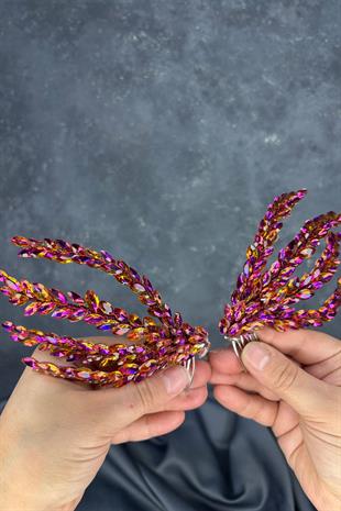 Mor Çift Taraflı Tarak Büge Gelin Saç Aksesuarı