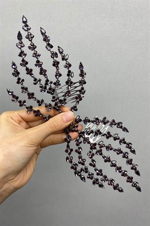 Mor Çift Taraflı Yaprak Desenli Saç Aksesuarı Kına Tacı