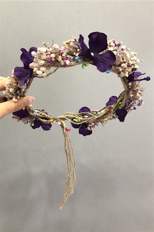 Mor Cipsolu Ortanca Çiçekli Taç