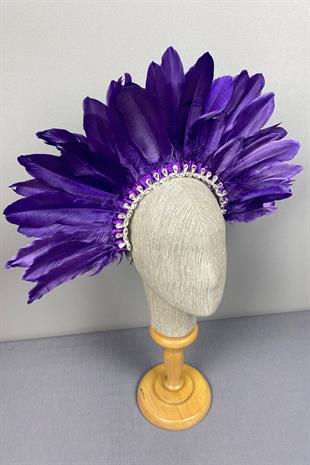 Purple Dali Feathered Stone Bridal Henna Crown Accessory