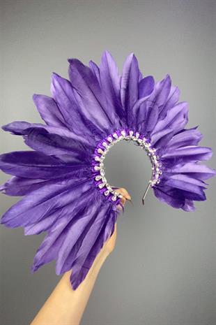 Purple Dali Feathered Stone Bridal Henna Crown Accessory