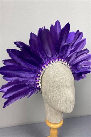 Purple Dali Feathered Stone Bridal Henna Crown Accessory