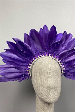 Purple Dali Feathered Stone Bridal Henna Crown Accessory