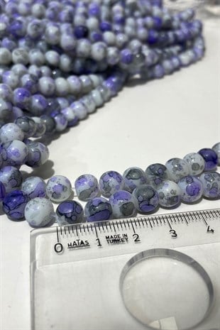 Mor Desenli Dizi Cam Boncuk 8 mm