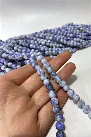 Mor Desenli Dizi Cam Boncuk 8 mm