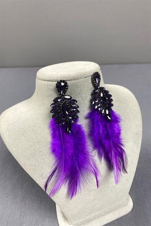 Purple Most Stylish Feathered Special Invitation Prom Wedding Evening Dress Earrings