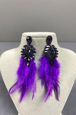 Purple Most Stylish Feathered Special Invitation Prom Wedding Evening Dress Earrings