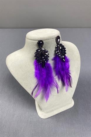 Purple Most Stylish Feathered Special Invitation Prom Wedding Evening Dress Earrings