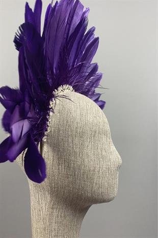 Purple Enda Feathered Stone Bridal Henna Crown Accessory