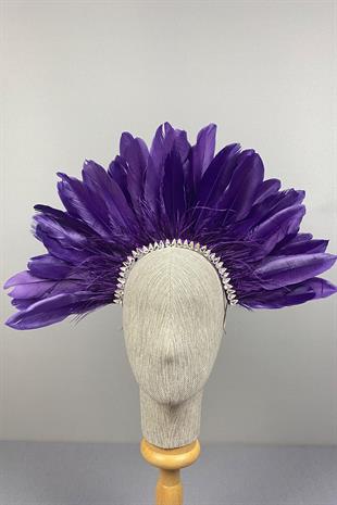 Purple Enda Feathered Stone Bridal Henna Crown Accessory