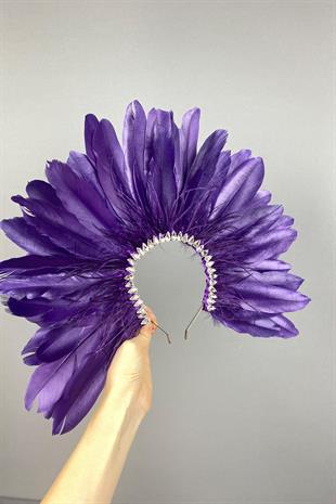 Purple Enda Feathered Stone Bridal Henna Crown Accessory