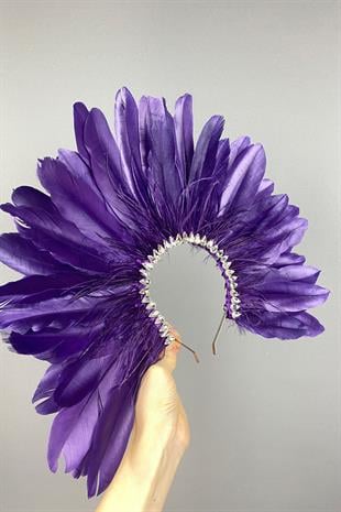 Purple Enda Feathered Stone Bridal Henna Crown Accessory