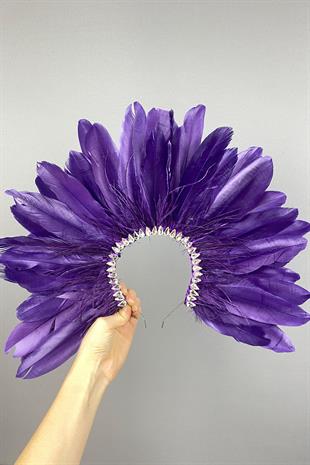 Purple Enda Feathered Stone Bridal Henna Crown Accessory