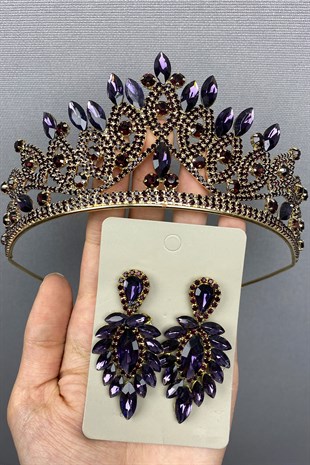 Purple Gold Bridal Henna Tiara and Earrings