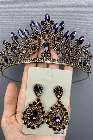 Purple Gold Bridal Henna Tiara and Earring