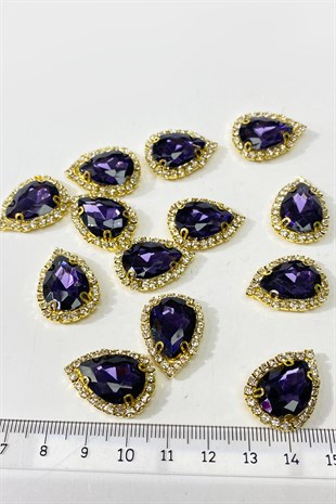 Mor Gold Kasalı Damla Dikme Taş 5 Adet