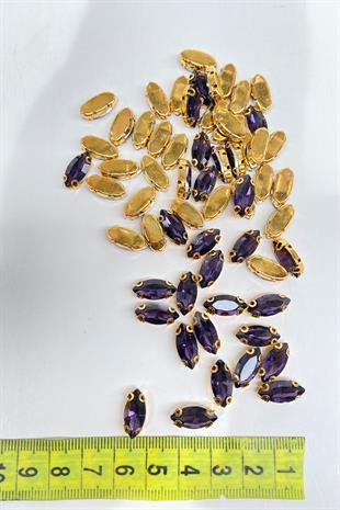 Mor Gold Zeminli Dikme Parlak Cam Mekik Boncuk 10 Adet