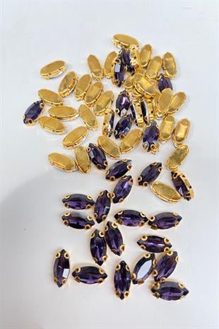 Mor Gold Zeminli Dikme Parlak Cam Mekik Boncuk 10 Adet