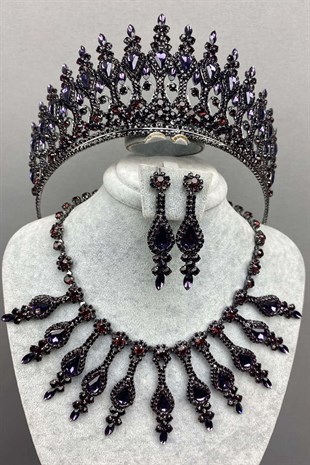 Purple Henna Model Bridal Henna Crown and Necklace Earring Set