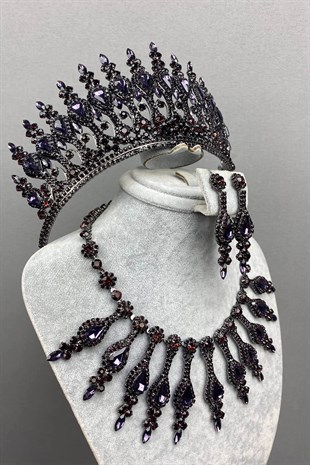 Purple Henna Model Bridal Henna Crown and Necklace Earring Set