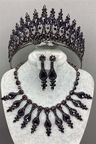 Purple Henna Model Bridal Henna Crown and Necklace Earring Set