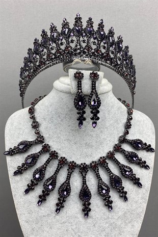 Purple Henna Model Bridal Henna Crown and Necklace Earring Set