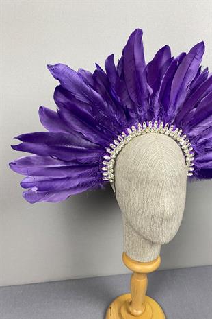Purple Hera Feathered Stone Bridal Henna Crown Accessory