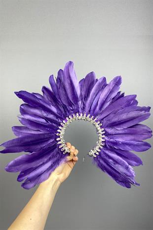 Purple Hera Feathered Stone Bridal Henna Crown Accessory