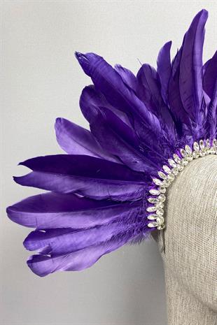 Purple Hera Feathered Stone Bridal Henna Crown Accessory