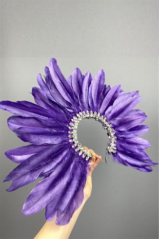 Purple Hera Feathered Stone Bridal Henna Crown Accessory