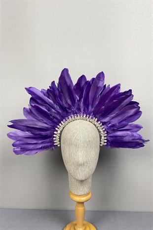 Purple Hera Feathered Stone Bridal Henna Crown Accessory