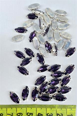 Mor Kasalı Dikme Parlak Cam Mekik Boncuk 10 Adet