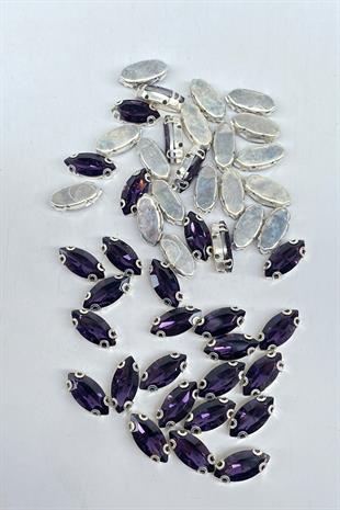 Mor Kasalı Dikme Parlak Cam Mekik Boncuk 10 Adet