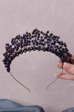 Mor Kristal Boncuklu Aren Gelin Kına Tacı