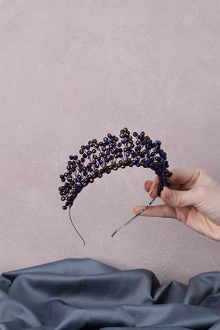 Mor Kristal Boncuklu Aren Gelin Kına Tacı