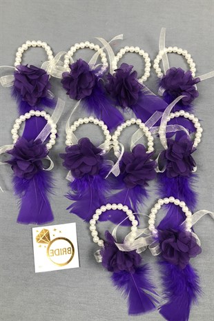 Mor Lazer Çiçekli Nedime Bileklik Seti