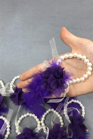 Mor Lazer Çiçekli Nedime Bileklik Seti