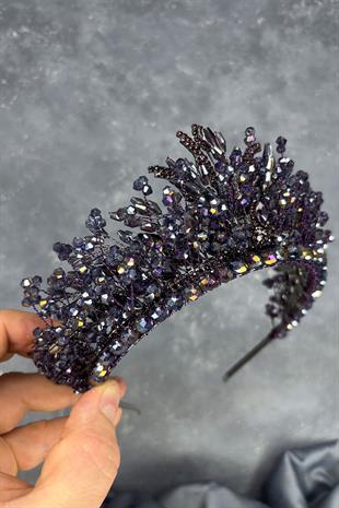 Purple Livan Beaded Bridal Henna Crown Hair Accessory