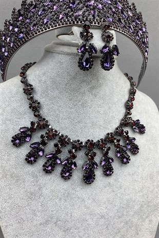Purple Mia Bridal Henna Crown and Necklace Set