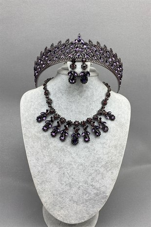 Purple Mia Bridal Henna Crown and Necklace Set