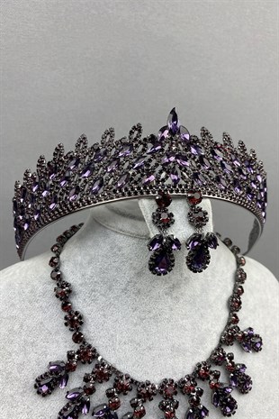 Purple Mia Bridal Henna Crown and Necklace Set