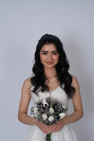 Mor Nida Çiçek Mineli Gelin Tacı Saç ve Türban Aksesuarı