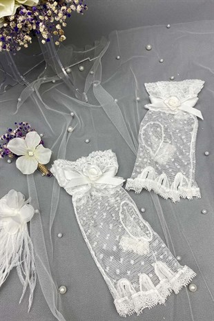 Mor Ortancalı Gelin Buketi,Nikah Şapkası ve Gelin Eldiveni Seti