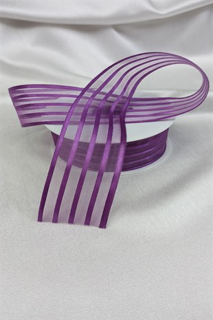 Mor Renk Çizgili Şifon Kurdele