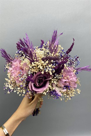 Bride Bouquet and Groom Boutonniere with Purple Artificial Large Roses