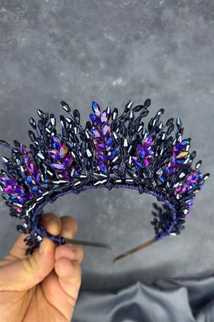 Purple Elisa Design Beaded Bridal Henna Crown Hair Accessory