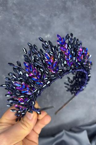 Purple Elisa Design Beaded Bridal Henna Crown Hair Accessory