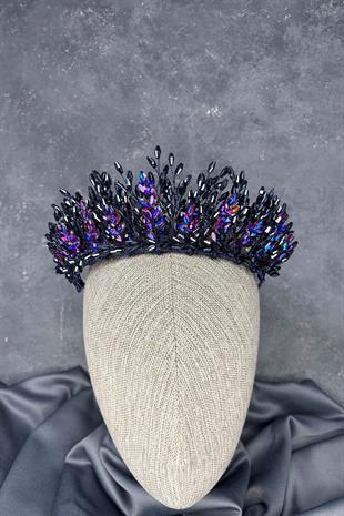 Purple Elisa Design Beaded Bridal Henna Crown Hair Accessory